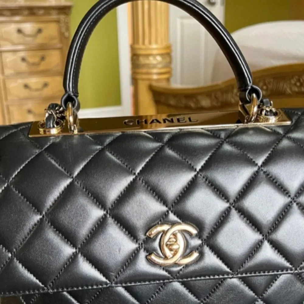 CHANEL Lambskin Quilted Small Trendy CC Dual Handle Flap Bag Black